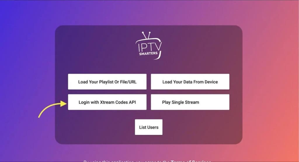 Telefon, tabletă și TV box Android: Alege „Login with Xtream Codes API”