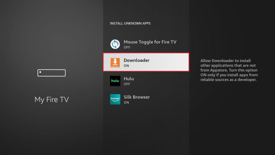 Amazon Fire TV Stick: Pune Downloader pe ON